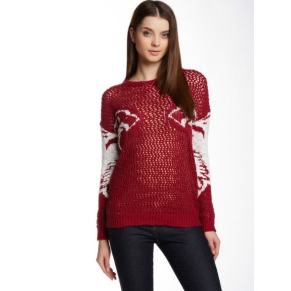 Romeo + Juliet Couture Red and White Open Weave Sweater Size M NWT - Picture 2 of 16
